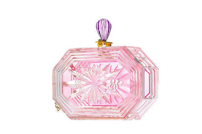 Perfume Bottle Clear Flower Cut Acrylic Box Clutch-Pink